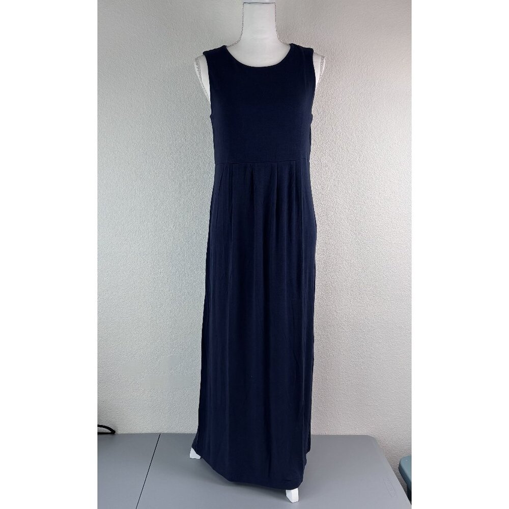 J. Jill women's small navy jersey knit pleated maxi dress casual flowy stretch